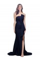 Bleu marine foncé Fourreau Sans bretelle Balayage train Crêpe Stretch Longue Robes demoiselle d'honneur / Robes de bal Pas Cher