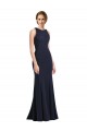 Bleu marine foncé Fourreau Scoop Col Haut Crêpe Stretch Longue Robes demoiselle d'honneur / Robes de bal Pas Cher
