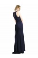 Bleu marine foncé Fourreau Scoop Col Haut Crêpe Stretch Longue Robes demoiselle d'honneur / Robes de bal Pas Cher