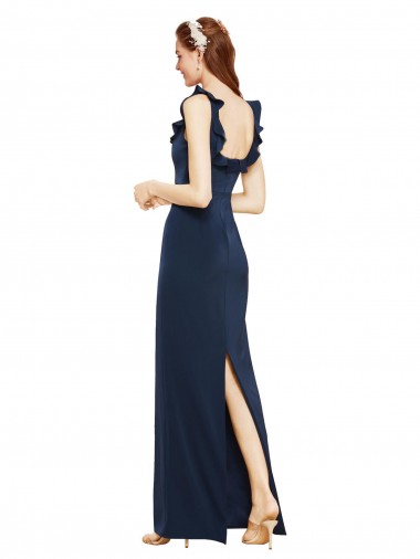 Bleu marine foncé Fourreau Scoop Crêpe Stretch Longue Formelles Robes demoiselle d'honneur / Robes de soirée / Robes de bal