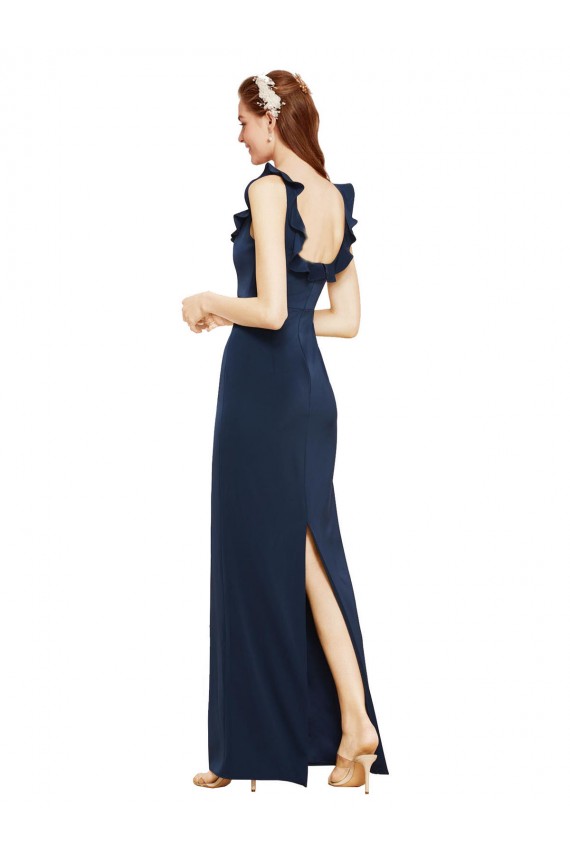Bleu marine foncé Fourreau Scoop Crêpe Stretch Longue Formelles Robes demoiselle d'honneur / Robes de soirée / Robes de bal Pas Cher