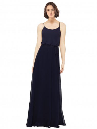 Bleu marine foncé Fourreau Scoop Mousseline Longue Robes demoiselle d'honneur Pas Cher