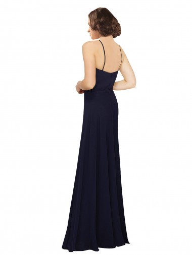 Bleu marine foncé Fourreau Scoop Mousseline Longue Robes demoiselle d'honneur