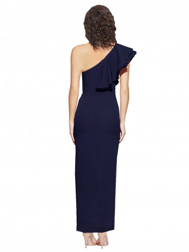 Bleu marine foncé Fourreau Crêpe Stretch Longue Formelles Robes demoiselle d'honneur / Robes de soirée / Robes de bal