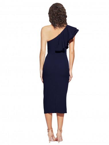 Bleu marine foncé Fourreau midi Crêpe Stretch Courte Robes demoiselle d'honneur / Robes de soirée / Robes de cocktail