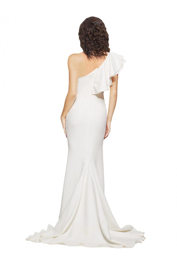 Ivoire Fourreau Balayage train Crêpe Stretch Longue Robes demoiselle d'honneur / Robes de bal Pas Cher