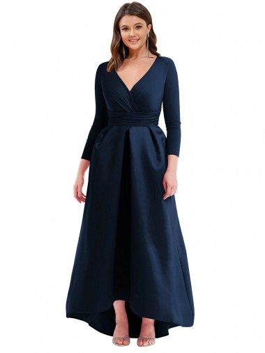 Bleu marine foncé Princesse Col V Spandex Longue Asymétrique Formelles Robes demoiselle d'honneur / Robes de soirée / Robes de bal Pas Cher