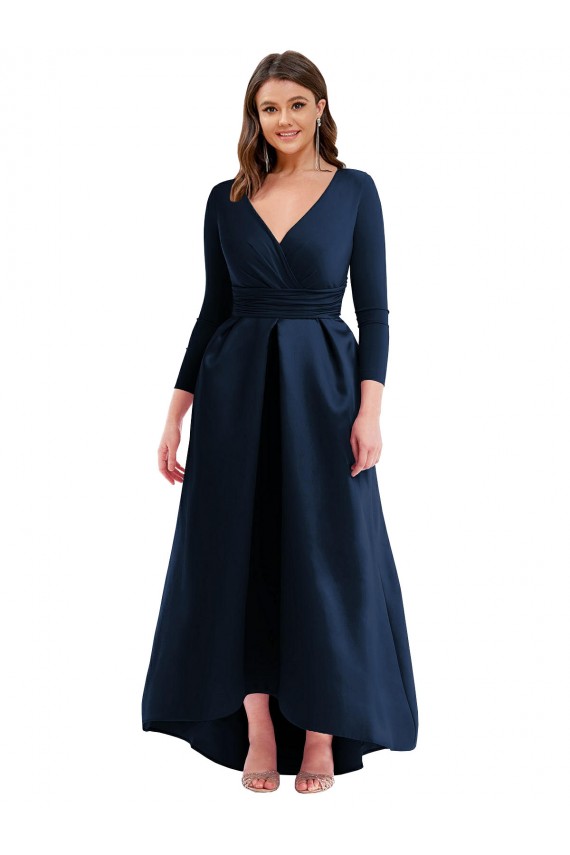 Bleu marine foncé Princesse Col V Spandex Longue Asymétrique Formelles Robes demoiselle d'honneur / Robes de soirée / Robes de bal Pas Cher