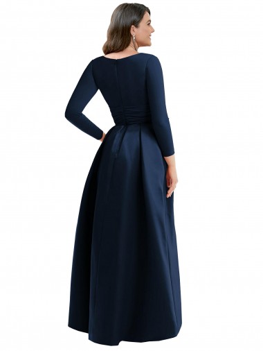 Bleu marine foncé Princesse Col V Spandex Longue Asymétrique Formelles Robes demoiselle d'honneur / Robes de soirée / Robes de bal