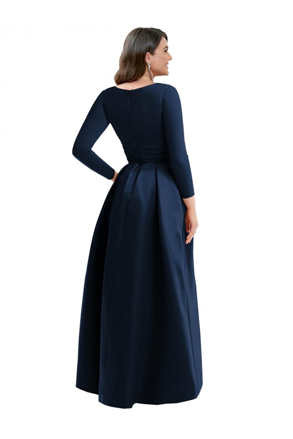 Bleu marine foncé Princesse Col V Spandex Longue Asymétrique Formelles Robes demoiselle d'honneur / Robes de soirée / Robes de bal Pas Cher