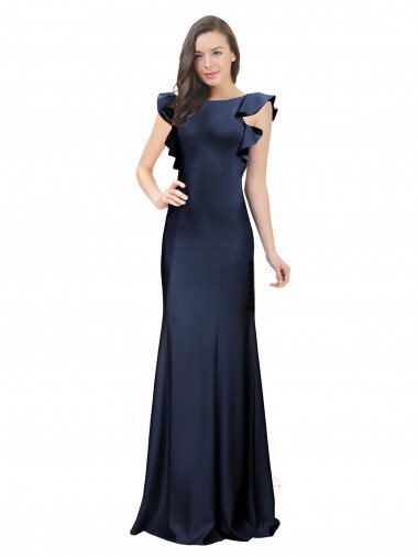 Bleu marine foncé Sirène Bateau Crêpe Stretch Longue Robes demoiselle d'honneur / Robes de bal Pas Cher