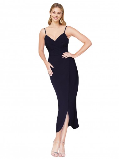 Bleu marine foncé Sirène Bretelles spaghetti Crêpe Stretch Courte Asymétrique Robes demoiselle d'honneur / Robes de soirée / Robes de cocktail Pas Cher