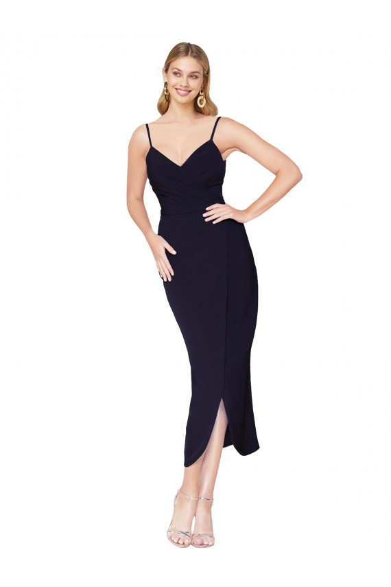 Bleu marine foncé Sirène Bretelles spaghetti Crêpe Stretch Courte Asymétrique Robes demoiselle d'honneur / Robes de soirée / Robes de cocktail Pas Cher