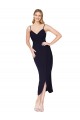 Bleu marine foncé Sirène Bretelles spaghetti Crêpe Stretch Courte Asymétrique Robes demoiselle d'honneur / Robes de soirée / Robes de cocktail Pas Cher