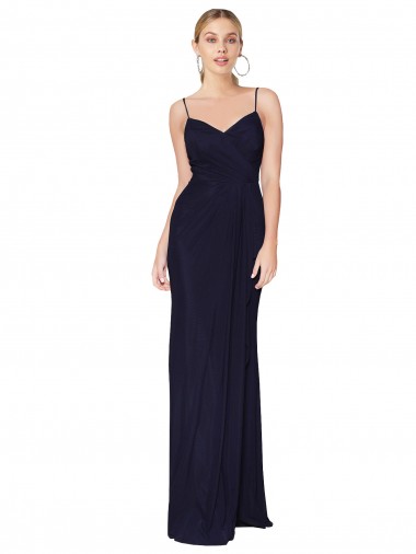 Bleu marine foncé Sirène Bretelles spaghetti Mousseline Longue Formelles Robes demoiselle d'honneur / Robes de soirée / Robes de bal Pas Cher