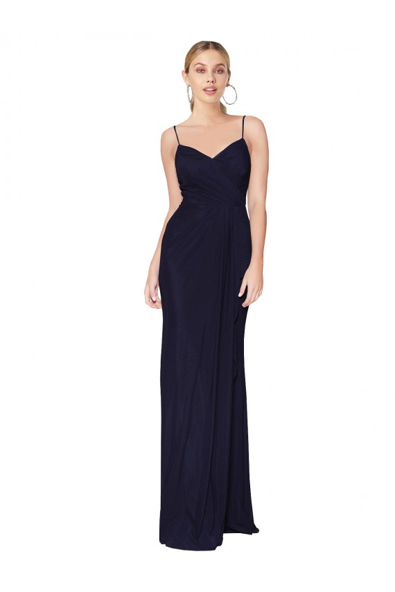 Bleu marine foncé Sirène Bretelles spaghetti Mousseline Longue Formelles Robes demoiselle d'honneur / Robes de soirée / Robes de bal Pas Cher