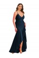 Bleu marine foncé Sirène Bretelles spaghetti Satiné Soyeux Longue Asymétrique Formelles Robes demoiselle d'honneur / Robes de soirée / Robes de bal Pas Cher