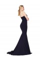 Bleu marine foncé Sirène Col Haut Balayage train Crêpe Stretch Longue Formelles Robes demoiselle d'honneur / Robes de soirée / Robes de bal Pas Cher