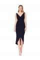 Bleu marine foncé Sirène Col V Crêpe Stretch Courte Asymétrique Robes demoiselle d'honneur / Robes de soirée / Robes de cocktail Pas Cher