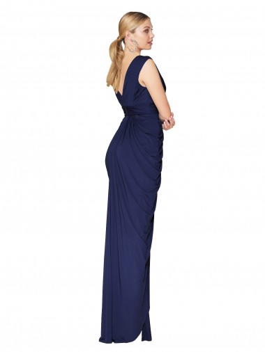 Bleu marine foncé Sirène Col V Mousseline Longue Formelles Robes demoiselle d'honneur / Robes de soirée / Robes de bal