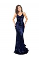 Bleu marine foncé Sirène Col V Paillette Longue Formelles Robes demoiselle d'honneur / Robes de soirée / Robes de bal Pas Cher