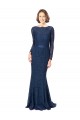 Bleu marine foncé Sirène Col bijou Balayage train Dentelle Longue Robes demoiselle d'honneur Pas Cher