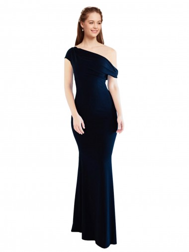 Bleu marine foncé Sirène Crêpe Stretch Longue Formelles Robes demoiselle d'honneur / Robes de soirée / Robes de bal Pas Cher