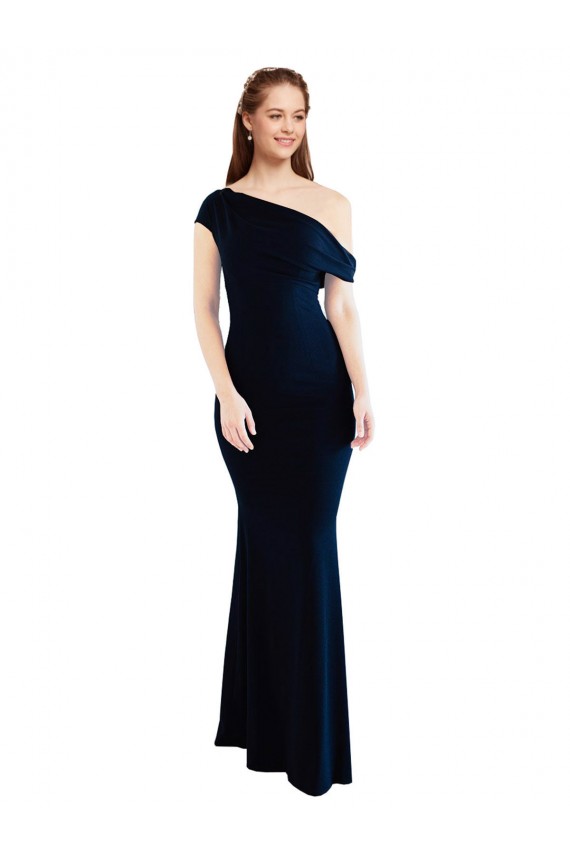 Bleu marine foncé Sirène Crêpe Stretch Longue Formelles Robes demoiselle d'honneur / Robes de soirée / Robes de bal Pas Cher