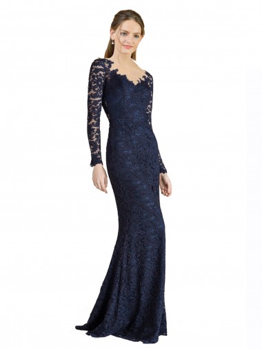 Bleu marine foncé Sirène Dentelle Longue Robes demoiselle d'honneur / Robes de bal Pas Cher