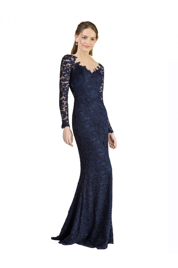 Bleu marine foncé Sirène Dentelle Longue Robes demoiselle d'honneur / Robes de bal Pas Cher