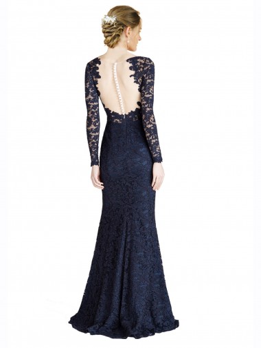 Bleu marine foncé Sirène Dentelle Longue Robes demoiselle d'honneur / Robes de bal