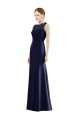 Bleu marine foncé Sirène Illusion Mousseline Dentelle Longue Robes demoiselle d'honneur Pas Cher