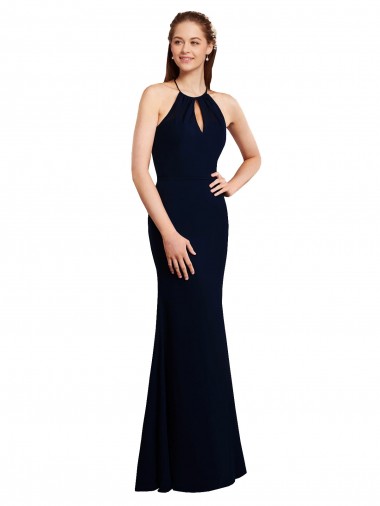 Bleu marine foncé Sirène Licou Mousseline Longue Robes demoiselle d'honneur Pas Cher
