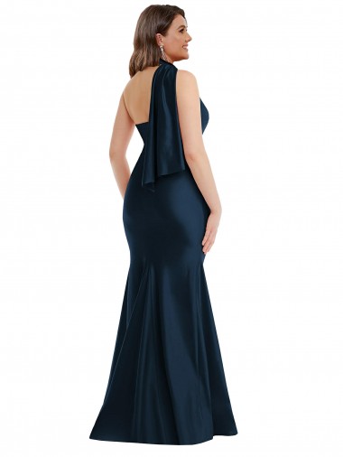 Bleu marine foncé Sirène Licou Satiné Soyeux Longue Formelles Robes demoiselle d'honneur / Robes de soirée / Robes de bal