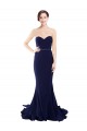 Bleu marine foncé Sirène Sans bretelle Balayage train Crêpe Stretch Longue Robes demoiselle d'honneur / Robes de bal Pas Cher