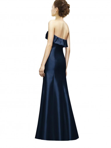 Bleu marine foncé Sirène Sans bretelle Satiné Longue Robes demoiselle d'honneur