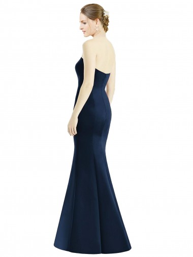 Bleu marine foncé Sirène Satiné Longue Robes demoiselle d'honneur