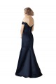 Bleu marine foncé Sirène Épaule Dénudée Col V Satiné Longue Robes demoiselle d'honneur / Robes de bal Pas Cher