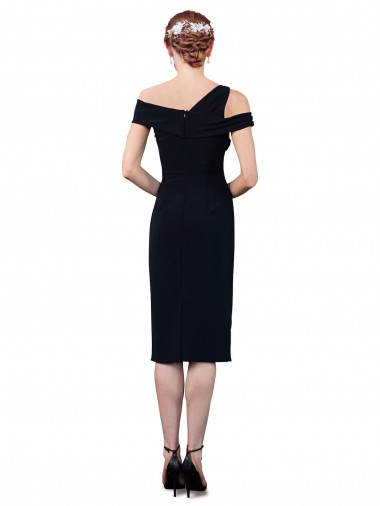 Bleu marine foncé Sirène Épaule Dénudée Crêpe Stretch Courte Robes demoiselle d'honneur / Robes de soirée / Robes de cocktail