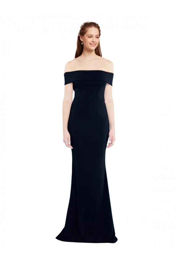 Bleu marine foncé Sirène Épaule Dénudée Crêpe Stretch Longue Formelles Robes demoiselle d'honneur / Robes de soirée / Robes de bal Pas Cher