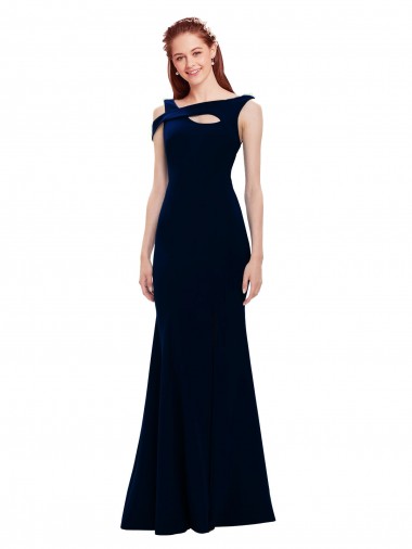 Bleu marine foncé Sirène Épaule Dénudée Crêpe Stretch Longue Formelles Robes demoiselle d'honneur / Robes de soirée / Robes de bal Pas Cher