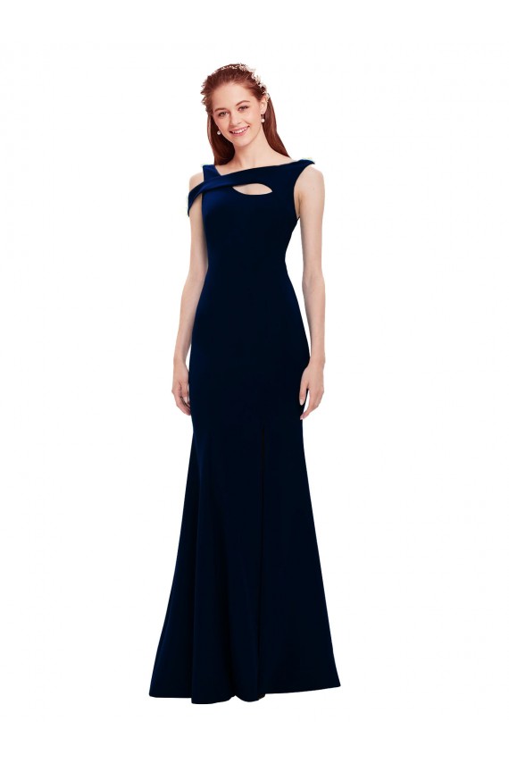 Bleu marine foncé Sirène Épaule Dénudée Crêpe Stretch Longue Formelles Robes demoiselle d'honneur / Robes de soirée / Robes de bal Pas Cher
