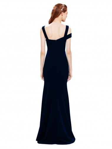 Bleu marine foncé Sirène Épaule Dénudée Crêpe Stretch Longue Formelles Robes demoiselle d'honneur / Robes de soirée / Robes de bal