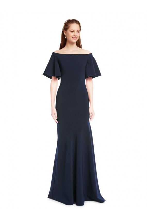 Bleu marine foncé Sirène Épaule Dénudée Crêpe Stretch Longue Formelles Robes demoiselle d'honneur / Robes de soirée / Robes de bal Pas Cher