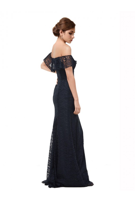 Bleu marine foncé Sirène Épaule Dénudée Dentelle Longue Robes demoiselle d'honneur / Robes de bal Pas Cher