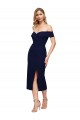 Bleu marine foncé Sirène Épaule Dénudée midi Crêpe Stretch Courte Robes demoiselle d'honneur / Robes de soirée / Robes de cocktail Pas Cher