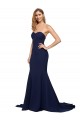 Bleu marine foncé Trapèze Balayage train Crêpe Stretch Longue Formelles Robes demoiselle d'honneur / Robes de soirée / Robes de bal Pas Cher