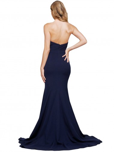 Bleu marine foncé Trapèze Balayage train Crêpe Stretch Longue Formelles Robes demoiselle d'honneur / Robes de soirée / Robes de bal