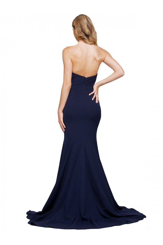 Bleu marine foncé Trapèze Balayage train Crêpe Stretch Longue Formelles Robes demoiselle d'honneur / Robes de soirée / Robes de bal Pas Cher