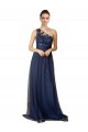 Bleu marine foncé Trapèze Balayage train Tulle Longue Robes demoiselle d'honneur Pas Cher